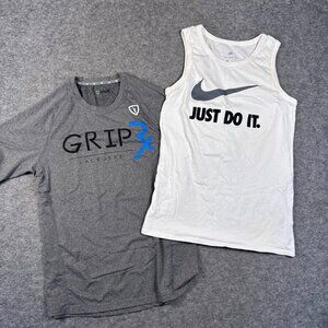 Nike Shirt Mens Small White Gray Just Do It Tank Top Grip RX Lacrosse Lot of 2